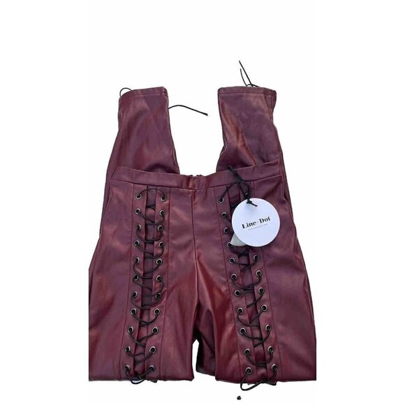 Line & Dot Women's Red Vegan Leather Juniper Lace up Corset Leggings Size S - Picture 15 of 15